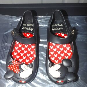 Mini Melissa Black and Red Dress Shoes with Polka Dot Bow Size 8